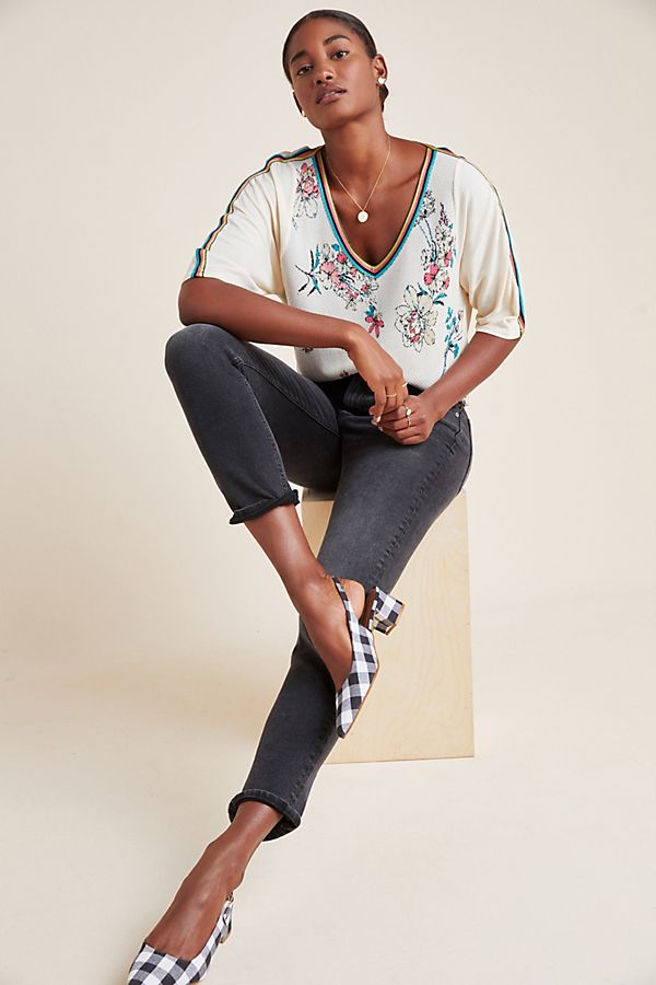 Slide View: 1: Floral Short-Sleeved Sweater