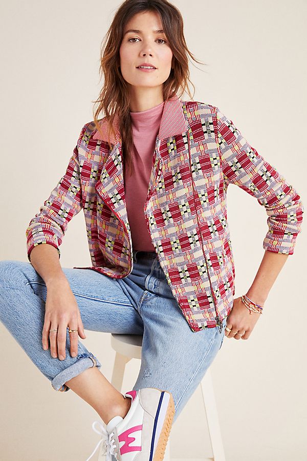 Slide View: 1: Meredith Plaid Moto Jacket