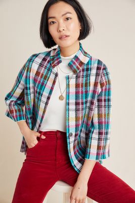 plaid shirt and blazer