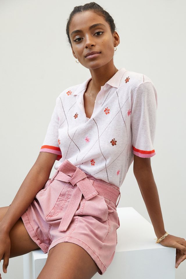 Kule Embroidered Knit Polo Top | Anthropologie