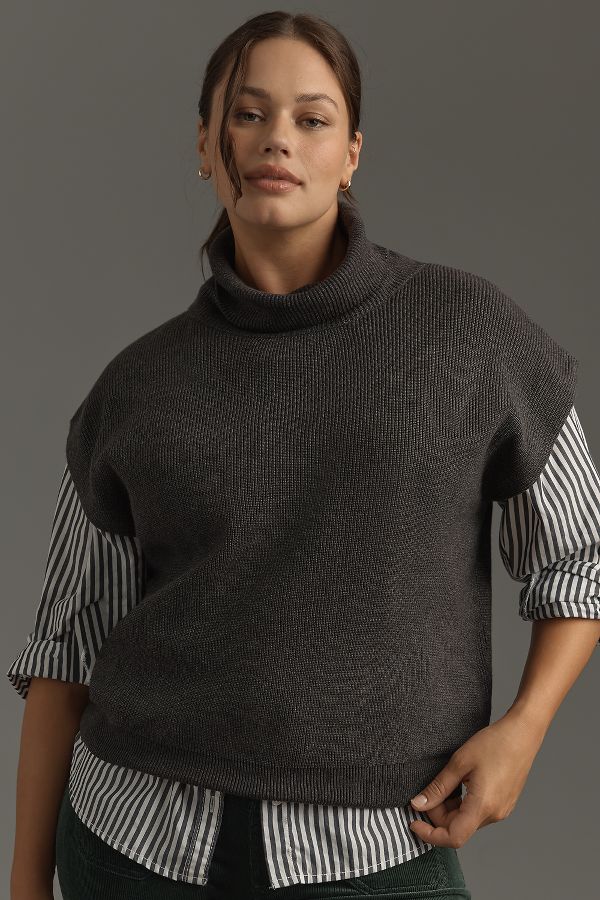 Slide View: 5: Maeve Mock-Neck Muscle Sweater Vest