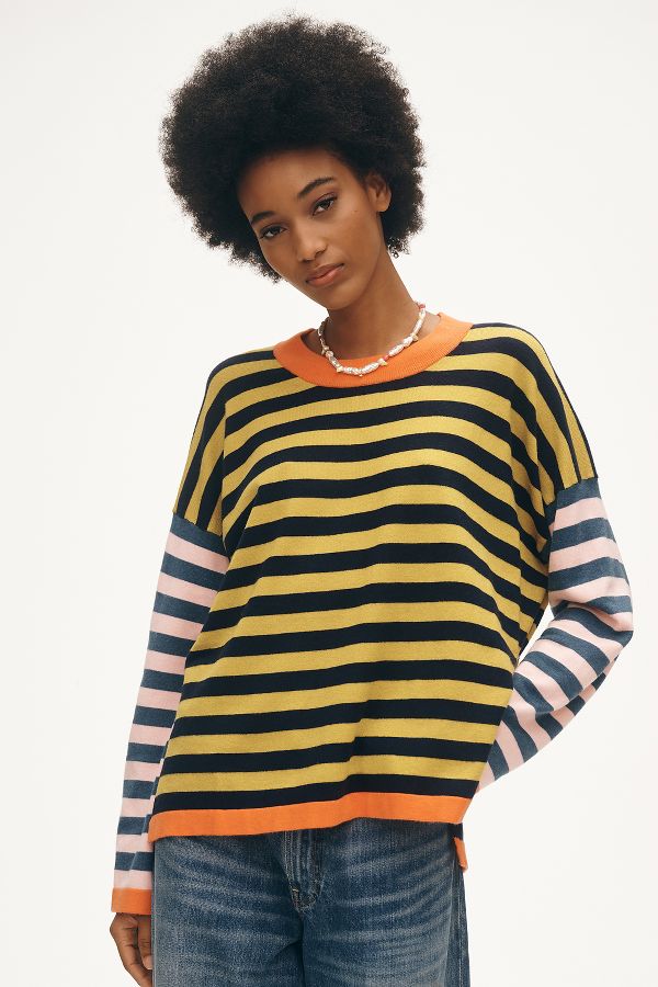 Vista diapositiva: 1: Maglione a Righe Colourblock Girocollo FRNCH