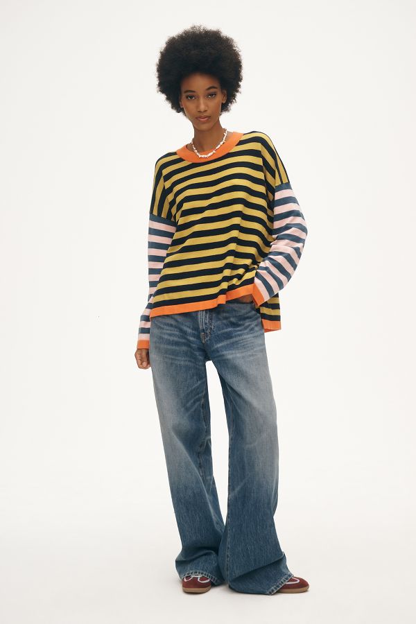 Vista diapositiva: 3: Maglione a Righe Colourblock Girocollo FRNCH