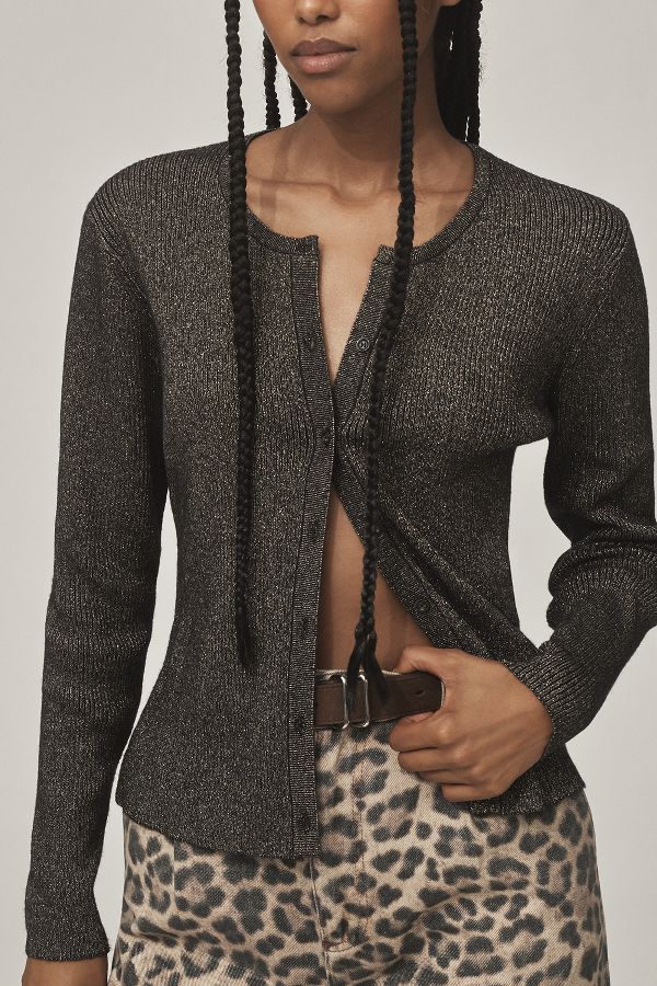 Slide View: 4: FRNCH Crew-Neck Cardigan Sweater