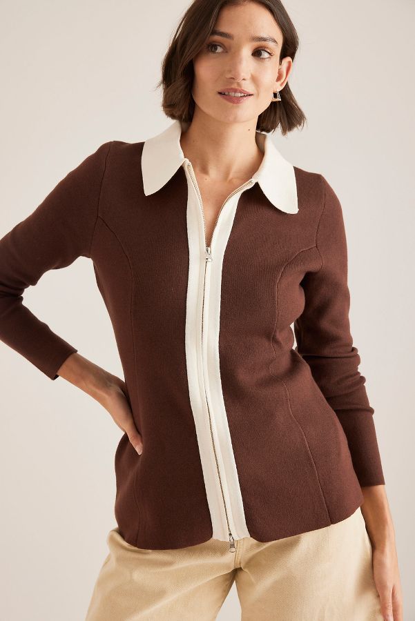 Slide View: 1: ALIGNE Isobel Knitted Long-Sleeve Collared Top