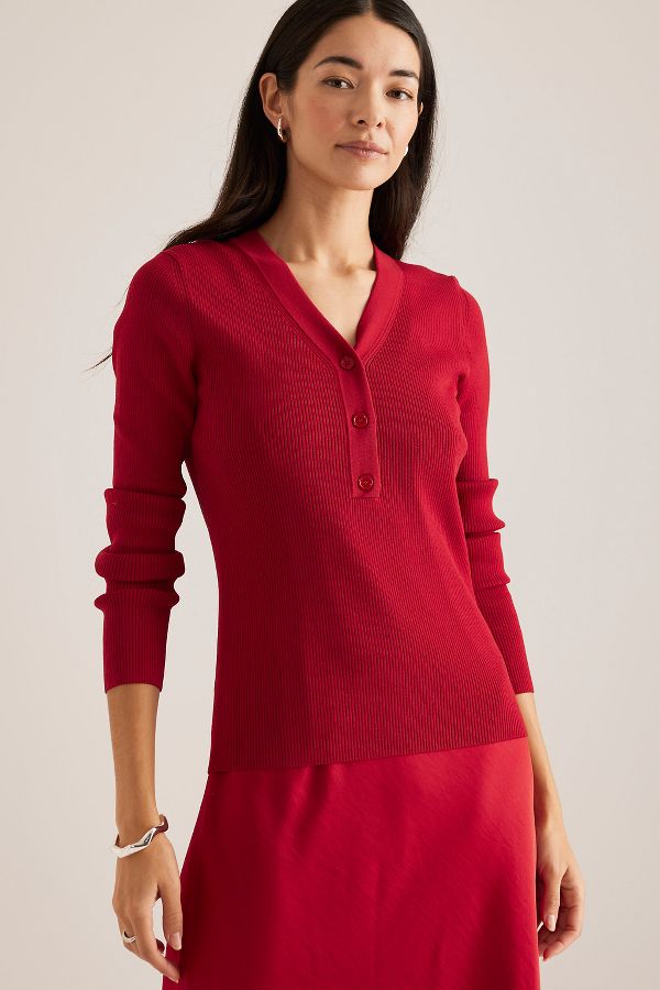 Slide View: 1: Samsoe Samsoe Saleonore V-Neck Rib Knit Top