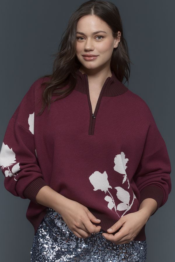 Slide View: 5: The Montana Mock-Neck Half-Zip Sweater by Maeve