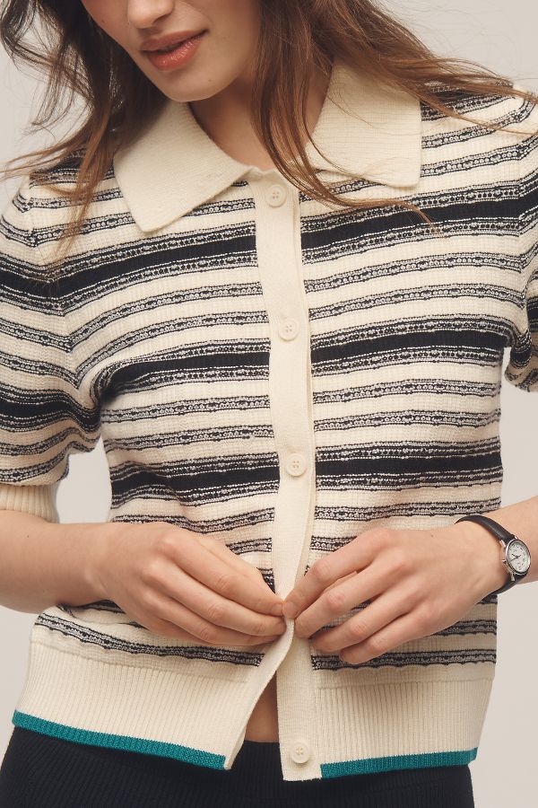 Slide View: 4: The Kinsley Collared Cropped Cardigan Sweater by Maeve