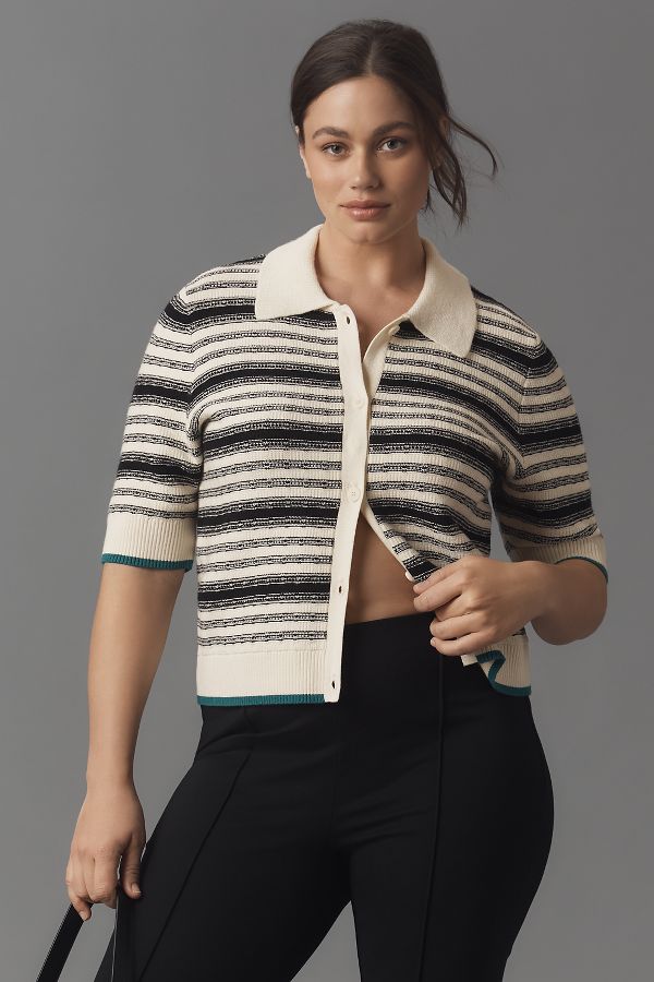 Slide View: 1: The Kinsley Collared Cropped Cardigan Sweater by Maeve