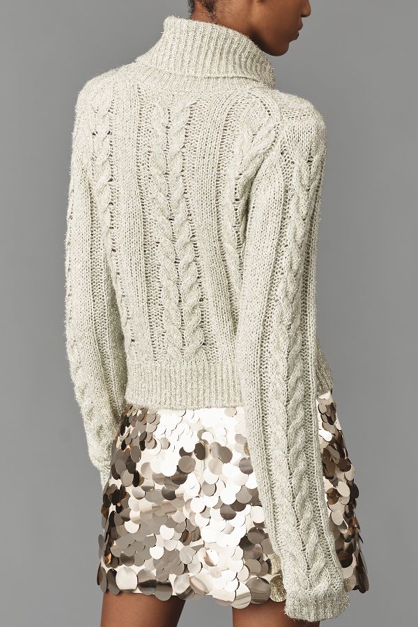 Slide View: 2: Pilcro Shine Cable-Knit Turtleneck Sweater