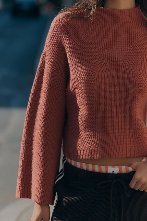 Slide View: 2: The Katey Mock-Neck Bell-Sleeve Sweater by Maeve