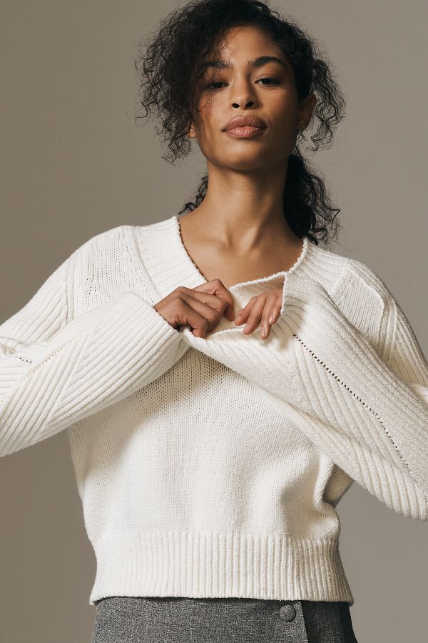 Slide View: 4: By Anthropologie Bell-Sleeve V-Neck Jumper