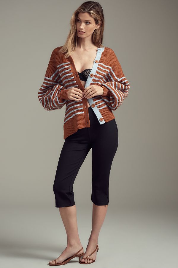 Slide View: 3: Maeve Blouson Sleeve Crew-Neck Cardigan Sweater