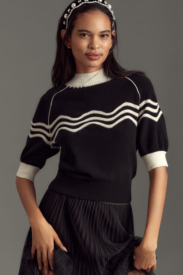 Slide View: 1: Maeve Cashmere Ruffle-Sleeve Mock-Neck Sweater