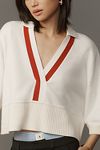 Thumbnail View 4: Maeve Elbow-Sleeve Compact Collared V-Neck Sweater