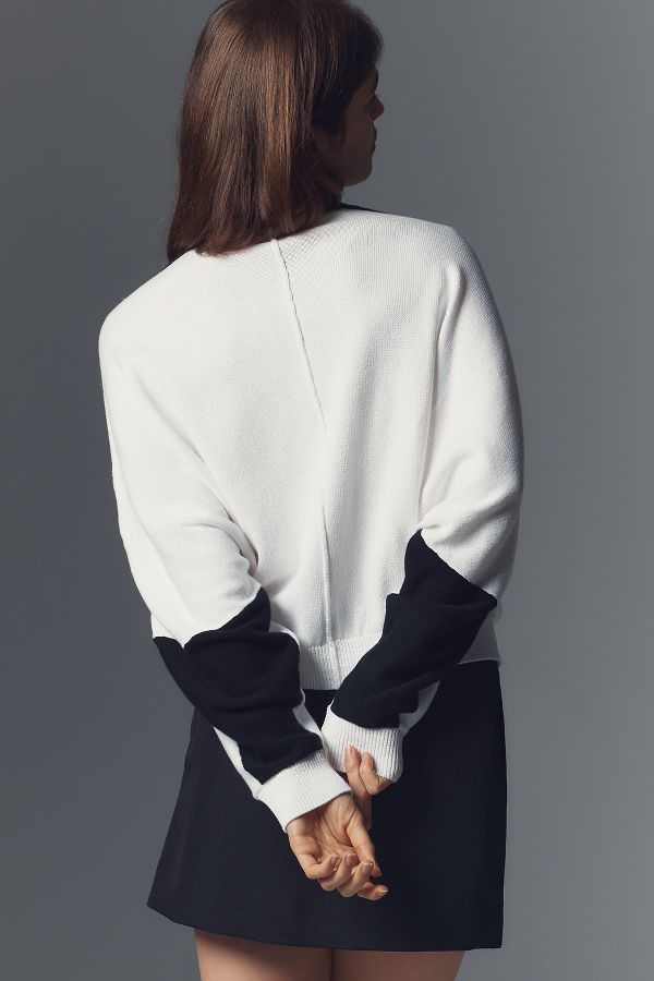 Slide View: 2: Maeve Dolman Sleeve Crew-Neck Color-Blocked Sweater