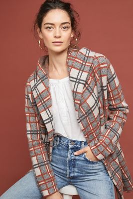 anthropologie plaid sweater coat