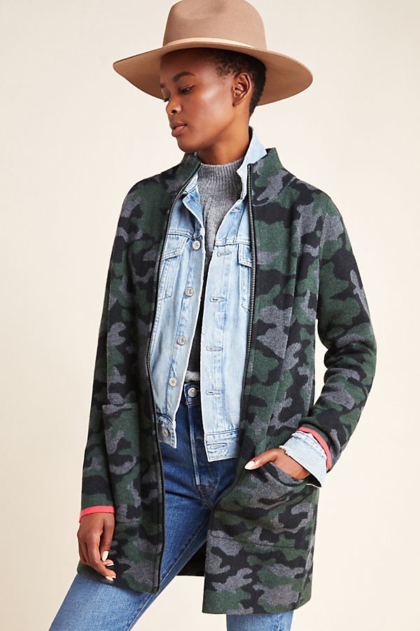 Slide View: 1: Camo Wool Sweater Coat