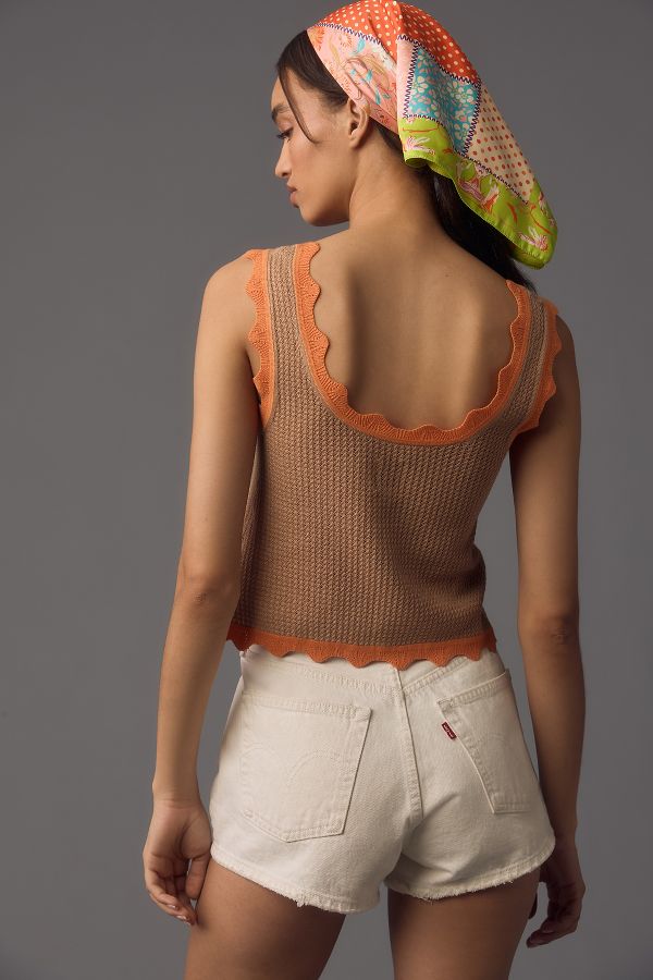 Slide View: 2: Maeve Cropped Scallop Sweater Tank