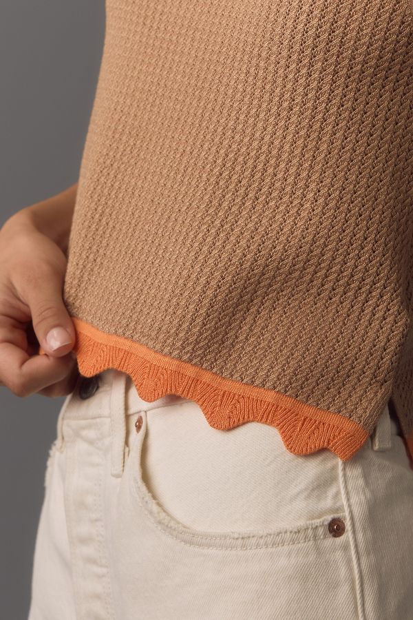 Slide View: 3: Maeve Cropped Scallop Sweater Tank