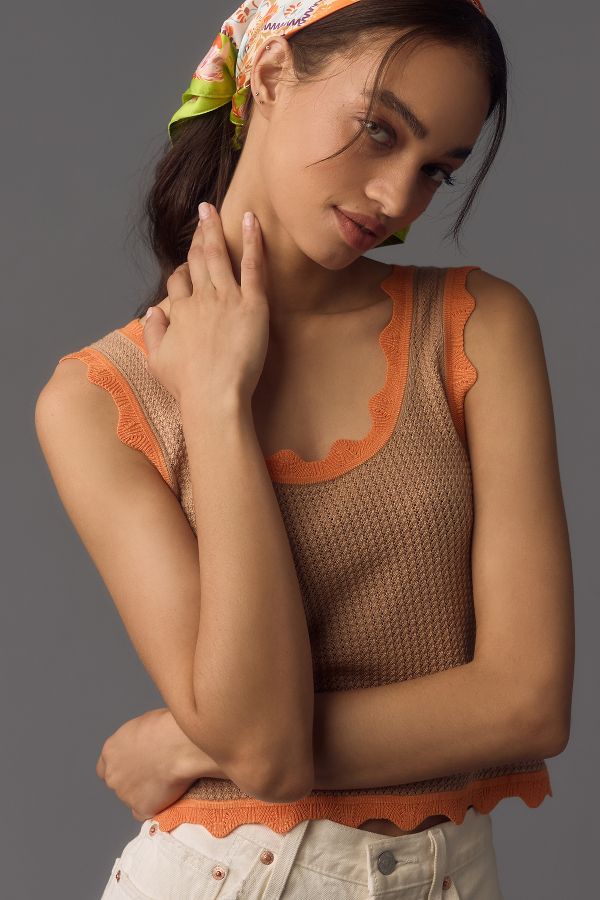 Slide View: 1: Maeve Cropped Scallop Sweater Tank