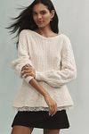 Thumbnail View 1: By Anthropologie Open-Back Bow-Detail Chunky-Knit Sweater