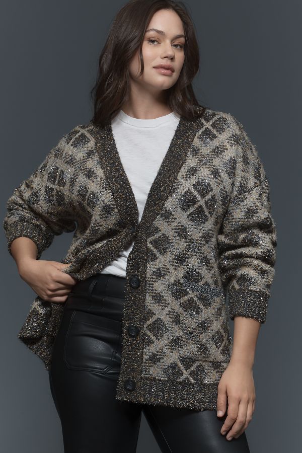 Slide View: 6: Maeve Sparkle V-Neck Cardigan Sweater