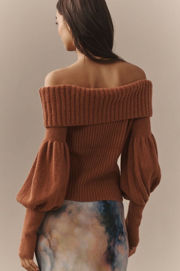 Slide View: 3: The Tessa Off-The-Shoulder Puff-Sleeve Sweater