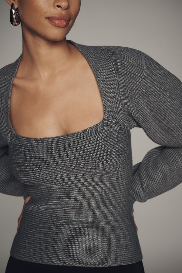 Slide View: 4: Maeve Square-Neck Wide-Sleeve Sweater