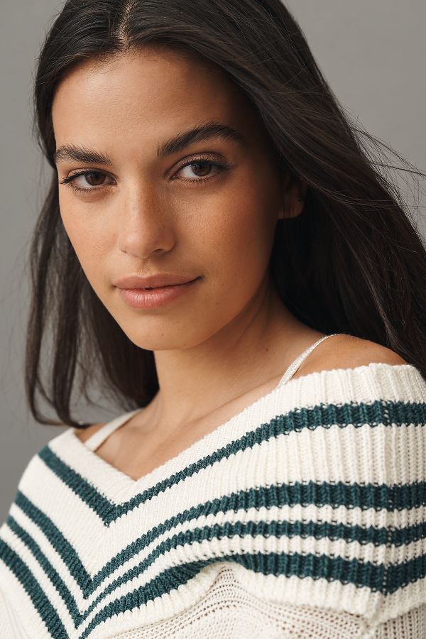 Slide View: 2: Maeve Off-The-Shoulder V-Boatneck Sweater