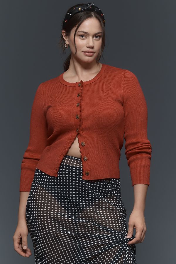 Slide View: 7: Maeve Scalloped Cardigan Sweater