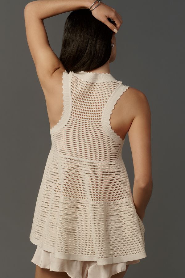 Slide View: 2: Maeve Open-Knit Scallop-Edge Babydoll Sweater Tank