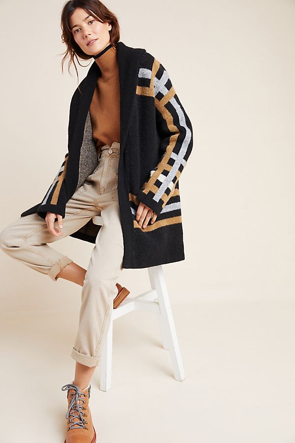 Slide View: 1: Ferna Plaid Sweater Coat