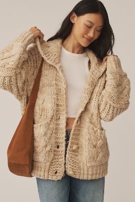 Pilcro Oversized Cable-Knit Cardigan Sweater