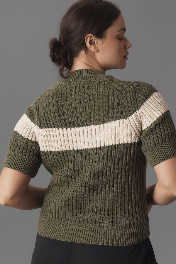 Slide View: 6: Pilcro Striped Short Sleeve Mock-Neck Sweater