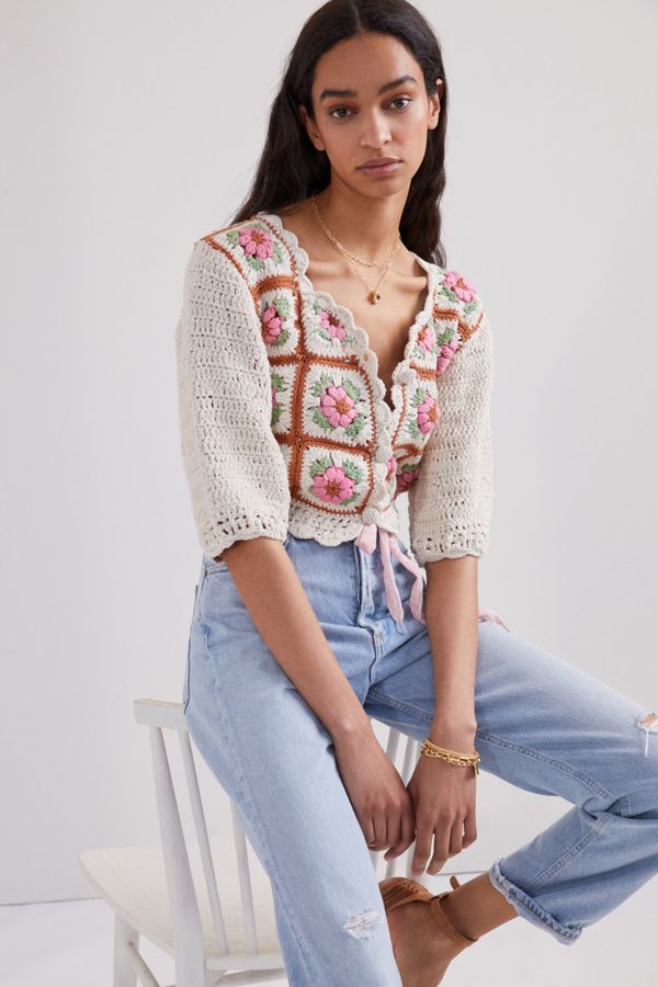 Tach Floral Crochet Cardigan Anthropologie UK