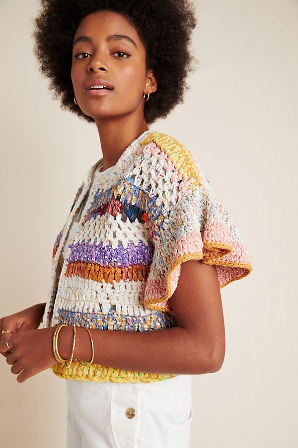 Slide View: 1: Mia Hand-Knit Cropped Cardigan