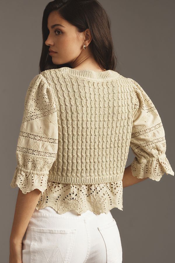 Vista de diapositivas: 2: Por Anthropologie Jumper Peplum Encaje Manga Corta