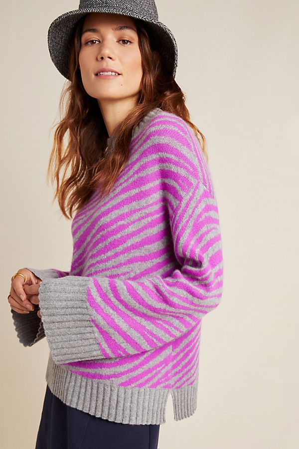 Slide View: 1: White + Warren Zebra Cashmere Sweater