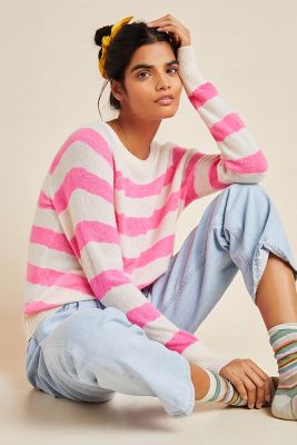 white and warren striped sweater