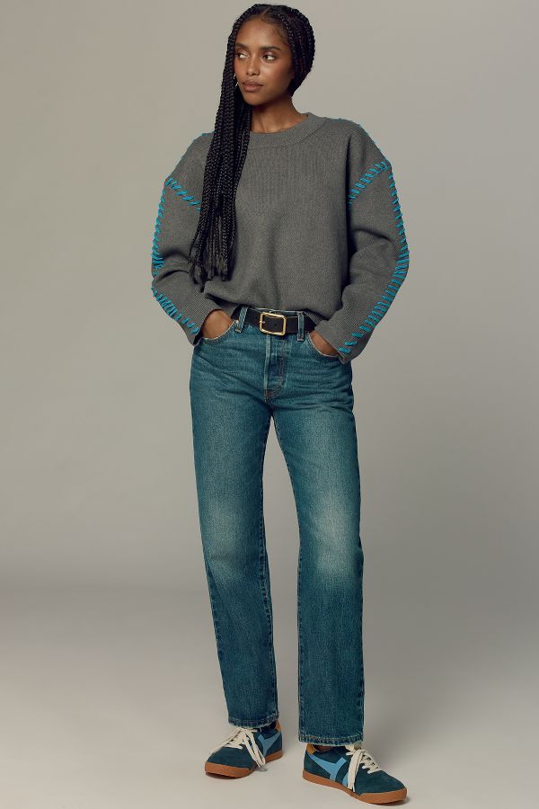 Slide View: 2: English Factory Mock-Neck Whipstitch Sweater