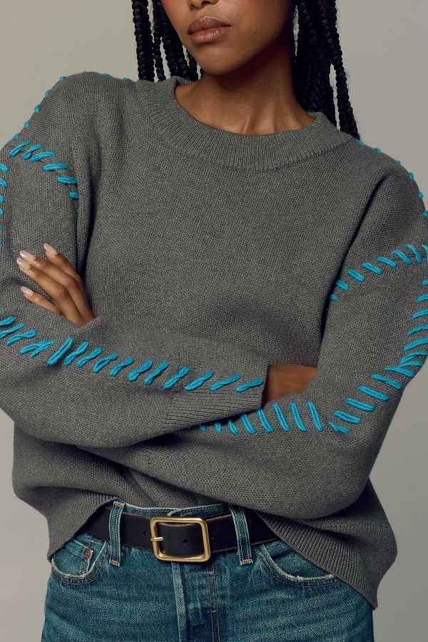 Slide View: 3: English Factory Mock-Neck Whipstitch Sweater