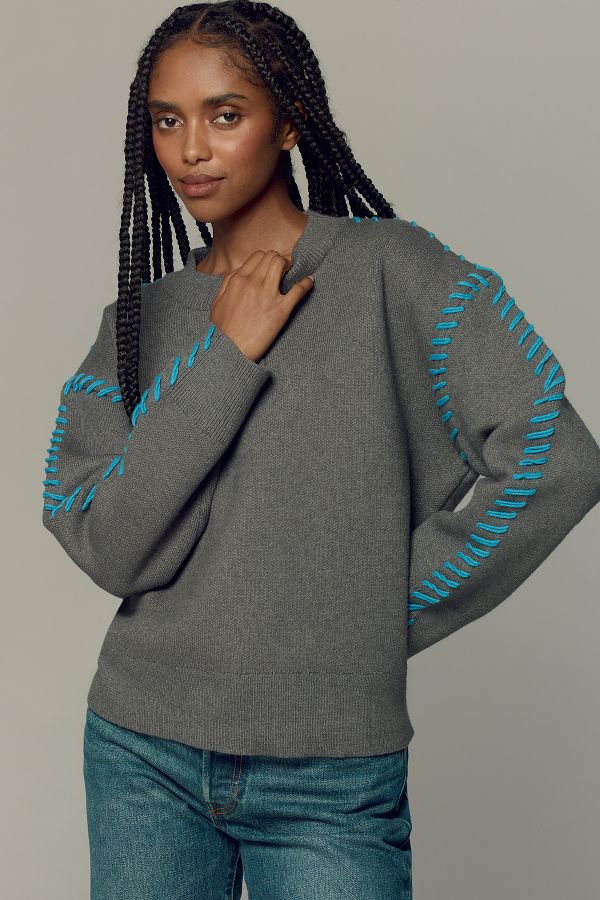 Slide View: 1: English Factory Mock-Neck Whipstitch Sweater