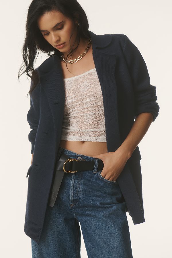 Slide View: 1: English Factory Double-Breasted Long Cardigan Sweater