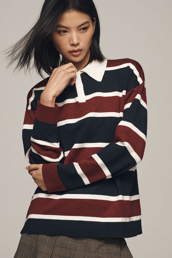 Slide View: 3: Grey Lab Striped Polo Sweater