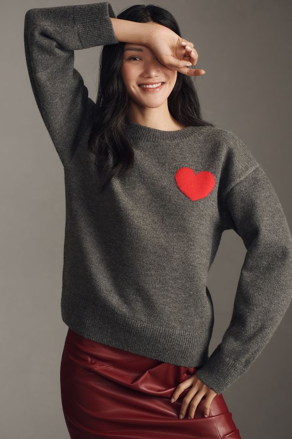 Slide View: 2: English Factory Heart Icon Long-Sleeve Crew-Neck Sweater