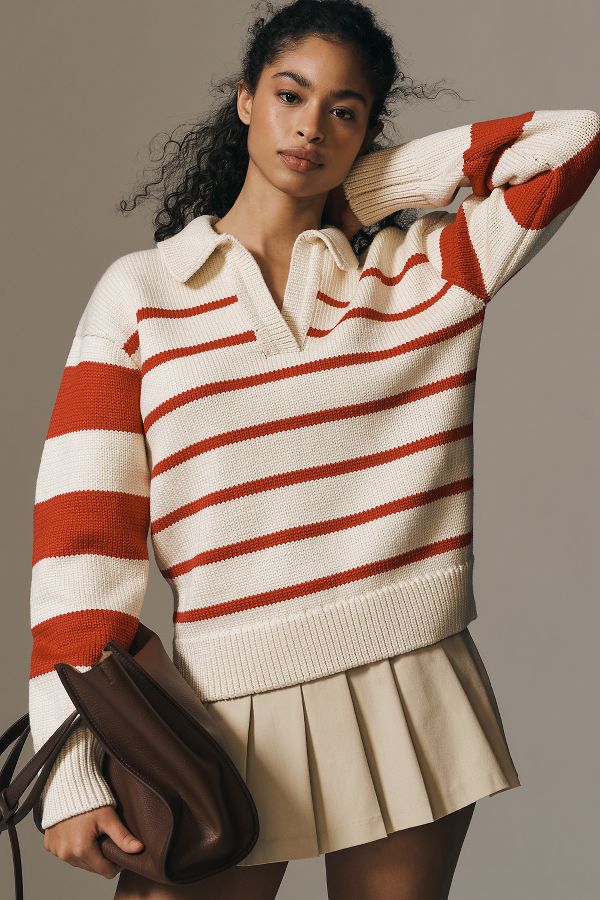 Slide View: 1: English Factory Collared Stripe Polo  Sweater