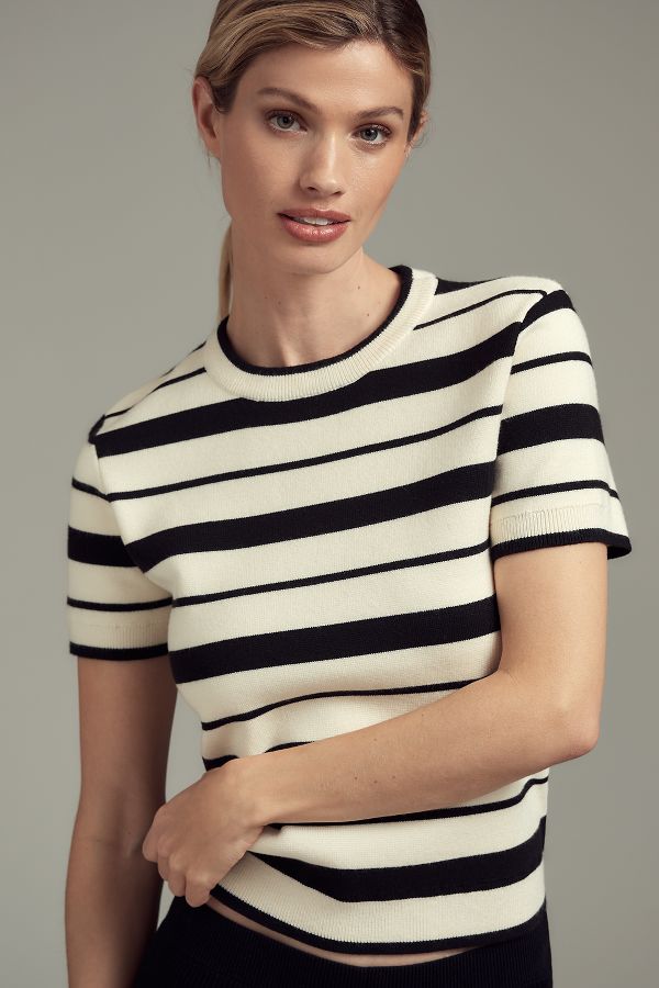 Slide View: 1: English Factory Short-Sleeve Striped Knit Sweater