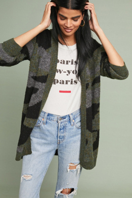 camo long cardigan