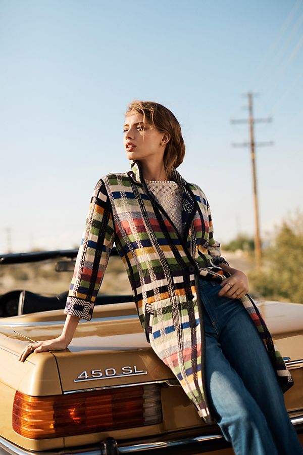 Slide View: 2: Shanley Plaid Wool Sweater Coat